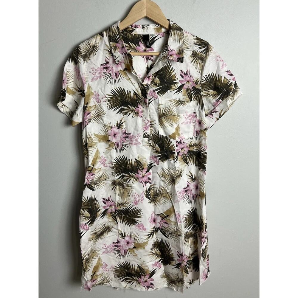 Kut from the Kloth Tropical Floral Button-Front Mini Dress Short Size Medium Wms